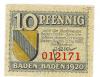 Baden-Baden - Stadt - 1.6.1920 - 10 Pfennig 