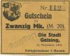 Geising (heute: Altenberg) - Stadt - November 1918 - 20 Mark 