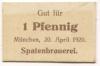 München - Spatenbrauerei - 20.4.1920 - 1 Pfennig 