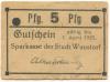 Wunstorf - Sparkasse der Stadt - - 1.4.1921 - 5 Pfennig 