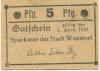 Wunstorf - Sparkasse der Stadt - - 1.4.1921 - 5 Pfennig 