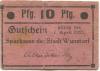 Wunstorf - Sparkasse der Stadt - - 1.4.1921 - 10 Pfennig 