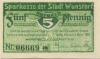 Wunstorf - Sparkasse der Stadt - 15.11.1920 - 1.4.1922 - 5 Pfennig 