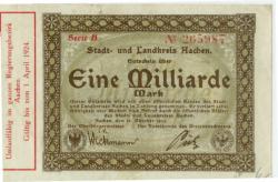 Aachen - Stadt- und Landkreis - 12.10.1923 - 1.4.1924 - 1 Milliarde Mark 