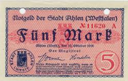 Ahlen - Stadt - 10.10.1918 - 1.2.1919 - 5 Mark 