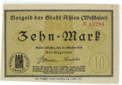 Ahlen - Stadt - 10.10.1918 - 1.2.1919 - 10 Mark 