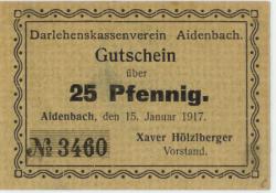 Aidenbach - Darlehnskassenverein - 15.1.1917 - 25 Pfennig 