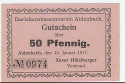 Aidenbach - Darlehnskassenverein - 15.1.1917 - 50 Pfennig 