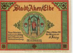 Aken - Stadt - Oktober 1921 - 25 Pfennig 