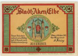 Aken - Stadt - Oktober 1921 - 50 Pfennig 