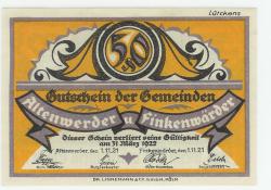 Altenwerder und Finkenwärder (heute: Hamburg) - Gemeinden - 1.11.1921 - 31.3.1922 - 50 Pfennig