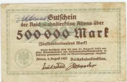 Altona - Reichsbahndirektion - 8.8.1923 - 31.8.1923 - 500000 Mark