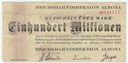 Altona - Reichsbahndirektion - 1.10.1923 - 30.11.1923 - 100 Millionen Mark
