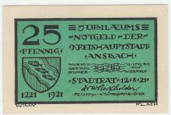 Ansbach - Stadt - 12.8.1921 - 25 Pfennig 