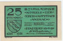 Ansbach - Stadt - 12.8.1921 - 25 Pfennig 
