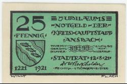 Ansbach - Stadt - 12.8.1921 - 25 Pfennig