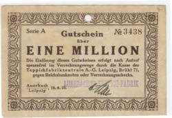 Auerbach - Auerbacher Teppich-Fabrik - 18.8.1923 - 1 Million Mark 