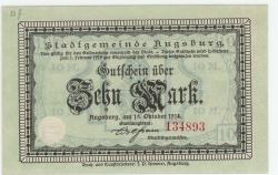 Augsburg - Stadt - 15.10.1918 - 1.2.1919 - 10 Mark 