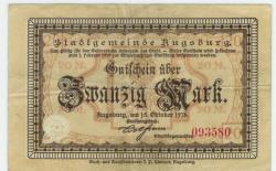 Augsburg - Stadt - 15.10.1918 - 1.2.1919 - 20 Mark 