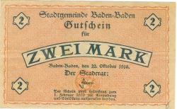 Baden-Baden - Stadt - 22.10.1918 - 1.2.1919 - 2 Mark 