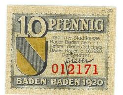 Baden-Baden - Stadt - 1.6.1920 - 10 Pfennig 