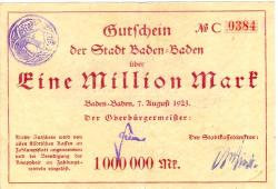 Baden-Baden - Stadt - 7.8.1923 - 1 Million Mark