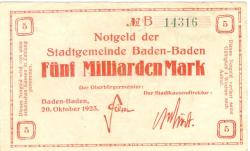 Baden-Baden - Stadt - 20.10.1923 - 5 Milliarden Mark