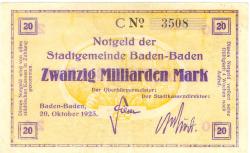 Baden-Baden - Stadt - 20.10.1923 - 20 Milliarden Mark