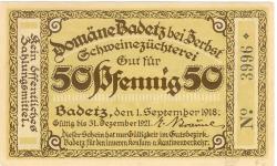 Badetz (heute: Zerbst) - Domäne - 1.9.1918 - 31.12.1921 - 50 Pfennig 