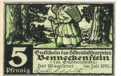 Benneckenstein (heute: Oberharz) - Stadt - Juli 1921 - 5 Pfennig