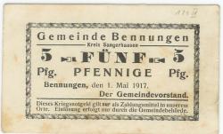 Bennungen (heute: Südharz) - Gemeinde - 1.5.1917 - 5 Pfennig