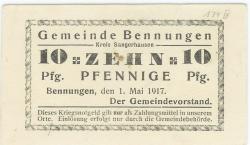 Bennungen (heute: Südharz)- Gemeinde - 1.5.1917 - 10 Pfennig