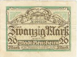 Bensheim - Stadt - - 1.2.1919 - 20 Mark