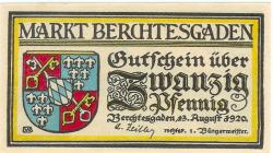 Berchtesgaden - Markt - 13.8.1920 - 20 Pfennig
