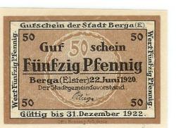 Berga - Stadt -22.6.1920 - 31.12.1922 - 50 Pfennig