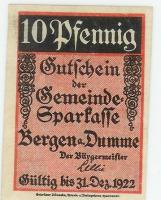 Bergen - Gemeinde(-Sparkasse) - - 31.12.1922 - 10 Pfennig