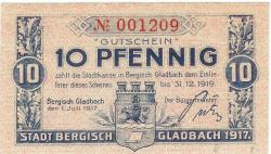 Bergisch Gladbach - Stadt - 1.7.1917 - 31.12.1919 - 10 Pfennig