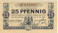 Bergisch Gladbach - Stadt - 1.7.1917 - 31.12.1919 - 25 Pfennig