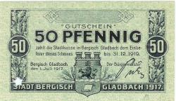 Bergisch Gladbach - Stadt - 1.7.1917 - 31.12.1919 - 50 Pfennig