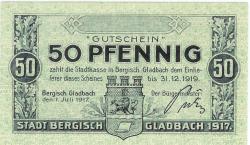 Bergisch Gladbach - Stadt - 1.7.1917 - 31.12.1919 - 50 Pfennig