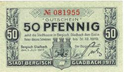 Bergisch Gladbach - Stadt - 1.7.1917 - 31.12.1919 - 50 Pfennig
