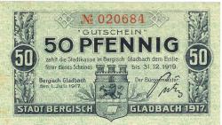 Bergisch Gladbach - Stadt - 1.7.1917 - 31.12.1919 - 50 Pfennig