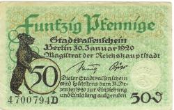 Berlin - Stadt - 30.1.1920 - 31.12.1920 - 50 Pfennig 
