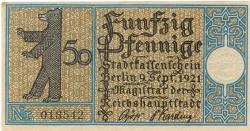 Berlin - Stadt - 9.9.1921 - 50 Pfennig 