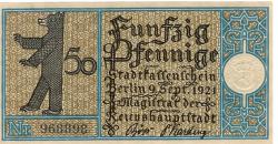 Berlin - Stadt - 9.9.1921 - 50 Pfennig 