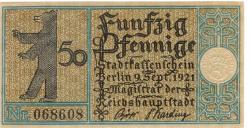 Berlin - Stadt - 9.9.1921 - 50 Pfennig 