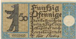 Berlin - Stadt - 9.9.1921 - 50 Pfennig 