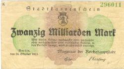 Berlin - Stadt - 24.10.1923 - 20 Milliarden Mark