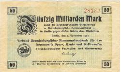 Berlin - Verband Brandenburgischer Kommunalverbände für das kommunale Spar-, Bank- und Kassenwesen - 1.11.1923 - 50 Milliarden Mark