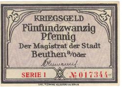 Beuthen (heute: PL-Bytom Odrzanski) - Stadt - - 31.12.1920 - 25 Pfennig